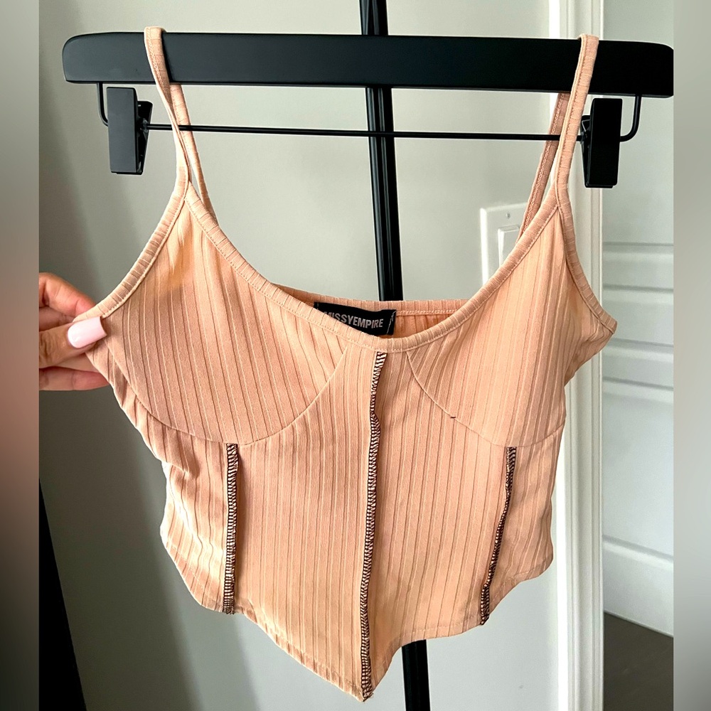 Peach Ribbed Crop Top with Spaghetti Straps
